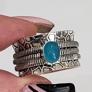 Beautiful Handmade Unisex Chalcedony Gem 925 Silver Spinner Ring